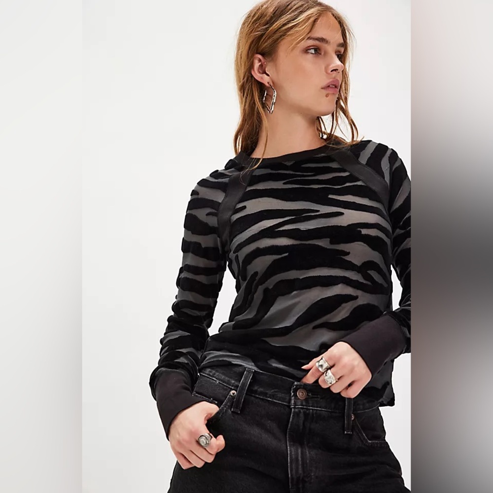 We The Free Black Zebra Print Long Sleeve Top